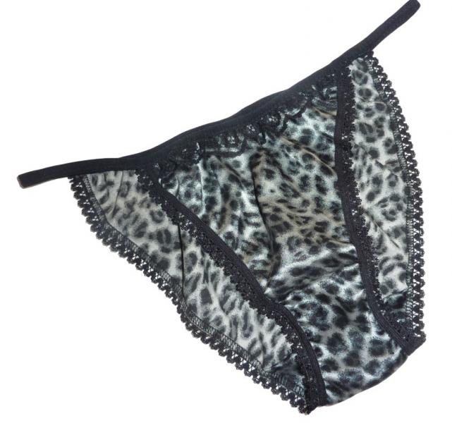 Grey Leopard and Black Tanga Panties